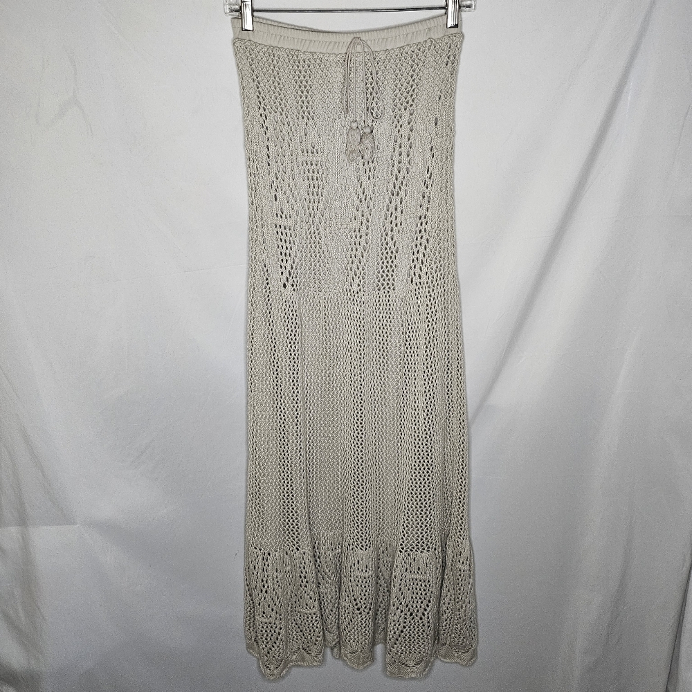 Womens Lovestitch Crochet Maxi Skirt Dress Tassel Lined BOHO Cottagecore Size M - Picture 2 of 14